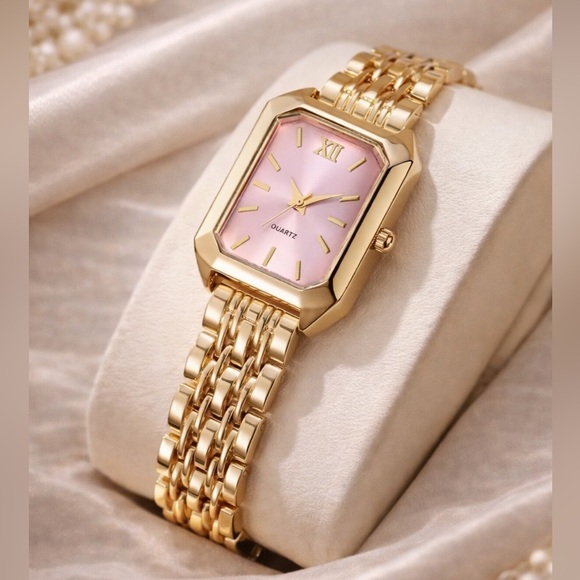 Anthropologie Accessories - Classic Gold Pink Quartz Watch —Pink Dial & Linked Bracelet